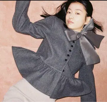 bibiy 페플럼 가디건 울 자켓 노카라