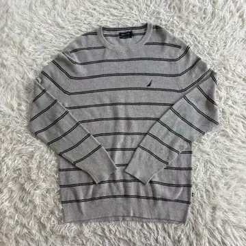 NAUTICA (노티카) 긴팔 보더 니트탑 크루넥 자수 로고