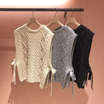 BEAMSBOY 빔즈 보이 아란 사이드 니트 베스트 그레이