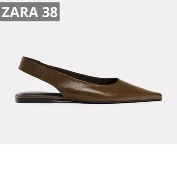 ZARA 37 브라운 스틸레토 슬링백 뮬