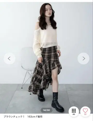 브라운 체크 롱 스커트 F 사이즈