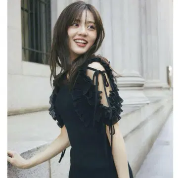토코 클로젯 리본 포함 쉬폰 플리츠 프릴 리브 니트 원피스