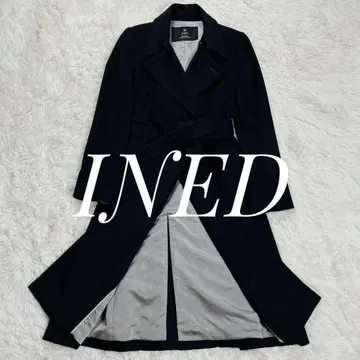 새상품급 INED 롱 코트 벨트 캐시미어 100% 일본제 빅 사이즈