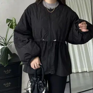 볼륨 슬리브 퀼팅 페플럼 블루종