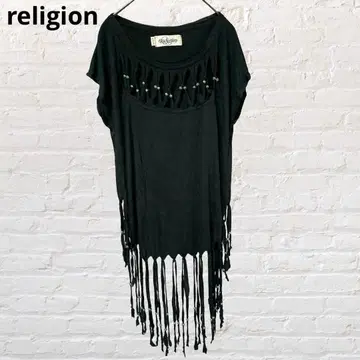 9714 religion 레리 튜닉 T셔츠 프린지 블랙 M 구제 의류