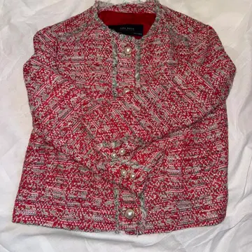 ZARA 노카라 Red 트위드 자켓