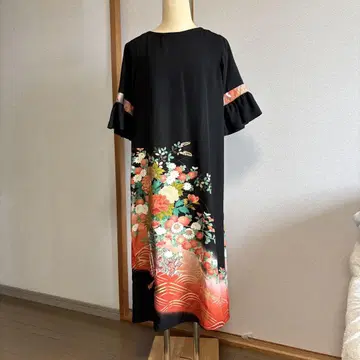 블랙 전통 예복 기모노 리메이크 꽃무늬 롱 드레스