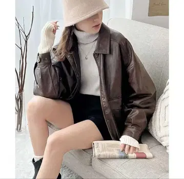 인조 가죽 빈티지 오버 블루종