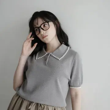 [ 스다 아키 씨 착용 ] 정품 리랜드트루 펄 컬러 폴로 니트 그레이