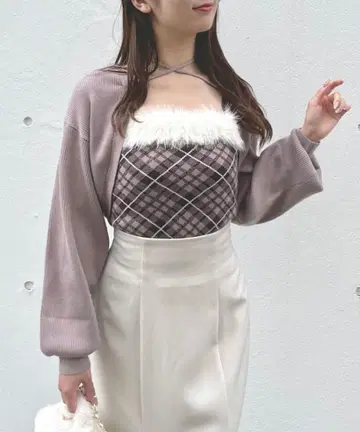 NOMAE 볼레로 세트 퍼 체크 상의