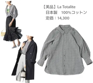 [새상품급] La Totalite 깅엄 체크 볼륨 슬리브 셔츠 블랙