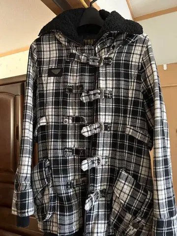 pink latte 더플 코트 블랙 화이트 체크 무늬 가격 인하했습니다