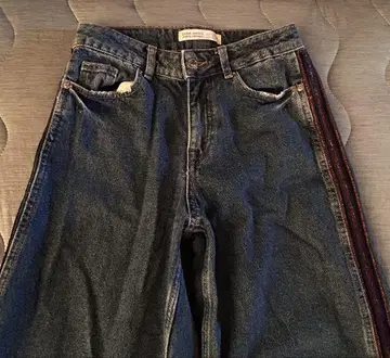 ZARA 다크 블루 와이드 레그 데님 사이드 스트라이프