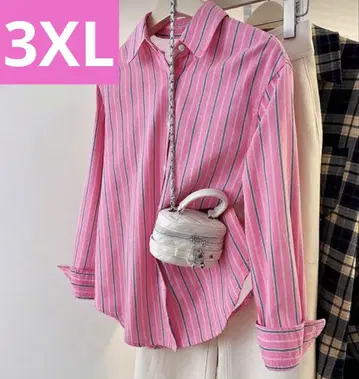 즉시 발송 핑크 스트라이프 긴팔 셔츠 오버 봄/여름/가을/겨울 3XL