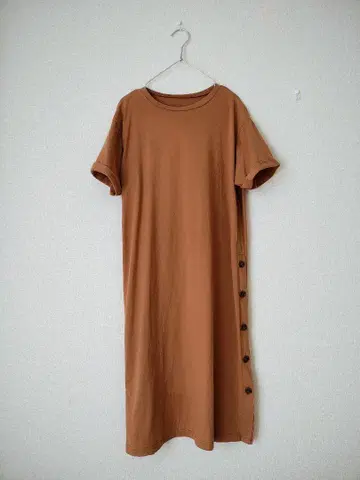 브라운 반팔 티셔츠 원피스 롱