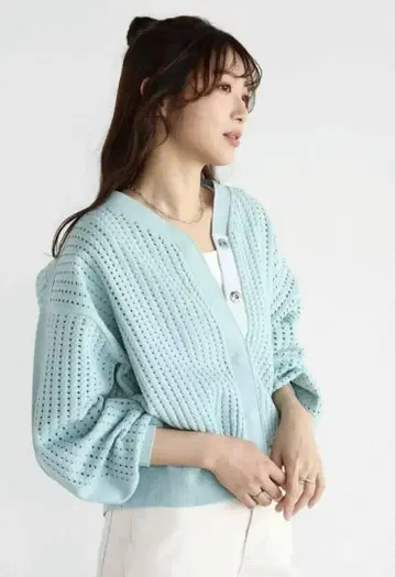 택 포함 새상품 야마다야 Vin 라인 슬리브 메쉬 니트 가디건