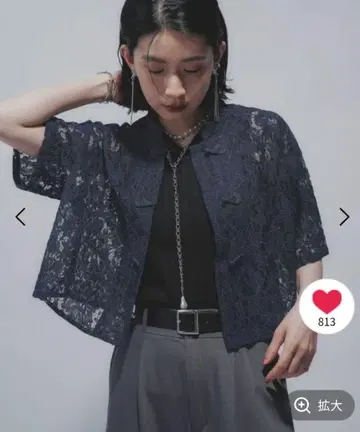 HARE 차이나 레이스 셔츠 블루 네이비 하레