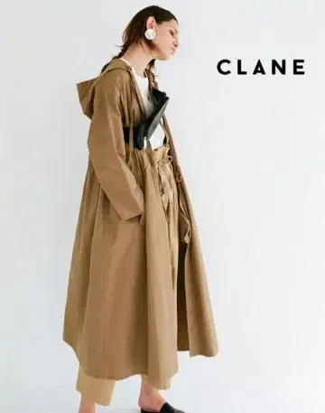 새상품급 CLANE 오버 롱 모즈 코트 후드 부착 베이지