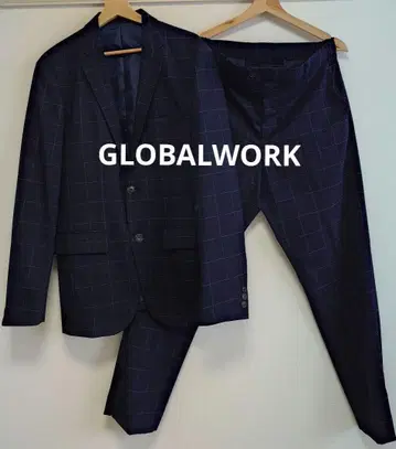 GLOBALWORK 네이비 체크 무늬 캐주얼 수트