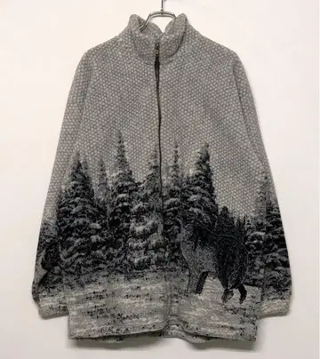 캐나다제 MARSHLANDS 올드 90s 구제 의류 늑대 올 패턴 플리스