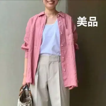 유러피안 플럭스 린넨 레귤러 셔츠 핑크 린넨