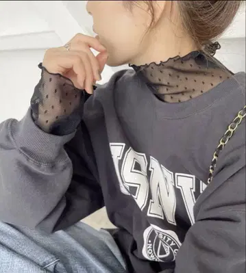 스픽 앤 스팬 도트 튤 하이넥 풀오버 블랙