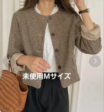 LAUIR 라우어 체크 노카라 자켓 브라운