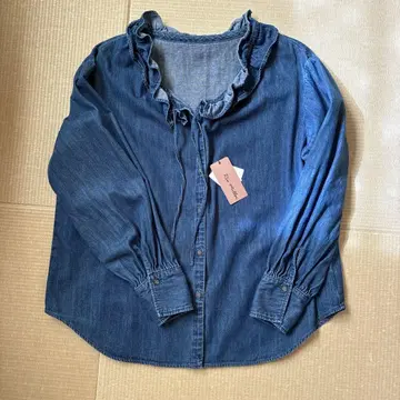 노리즈 리에미러 프릴 개더 데님 블라우스