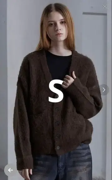 clel 알파카 블렌드 샤기 V넥 가디건 브라운 S