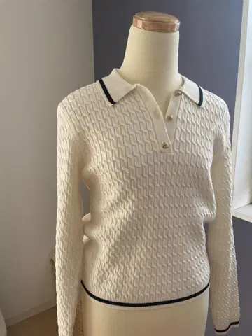 ZARA 화이트 폴로 셔츠 니트 스웨터 폴로 니트