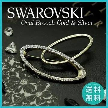 SWAROVSKI 오벌 브로치 골드 실버