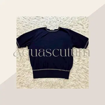 [ sizeM ] Aquascutum 반팔 니트 네이비