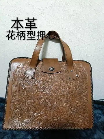 가죽 크라프트 카빙 엠보 천연 가죽백 꽃무늬 핸드백