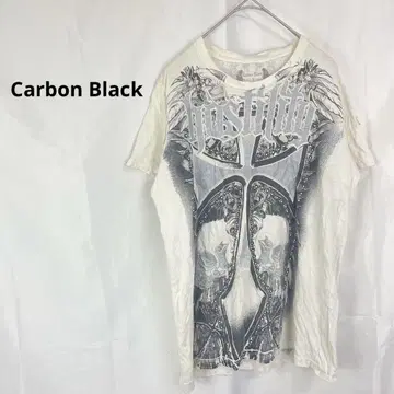 Carbon Black 반팔 T셔츠 락 빈티지풍 스컬 프린트