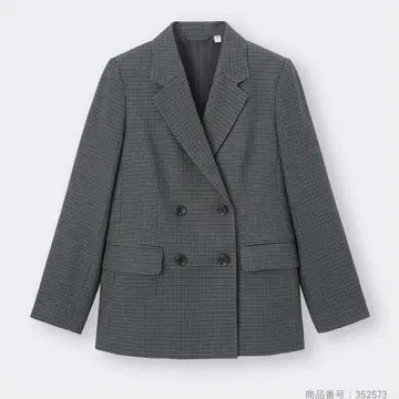 GU 더블 브레스트 체크 자켓 그레이 S
