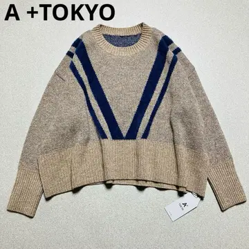새상품 A +TOKYO 더블 라인 숏 니트 더블 자카드 루즈핏