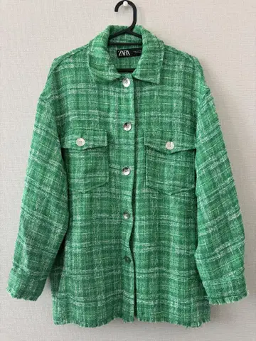 ZARA 그린 트위드 자켓 M