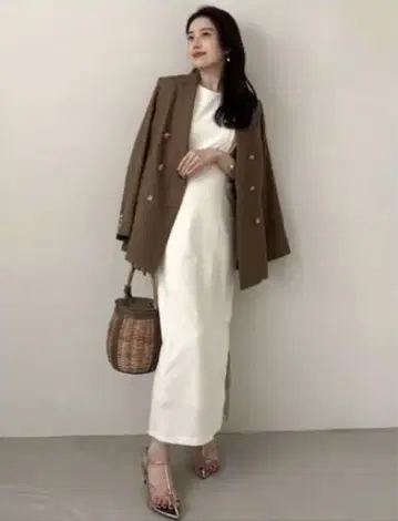 브라운 린넨 더블 버튼 테일러드 자켓