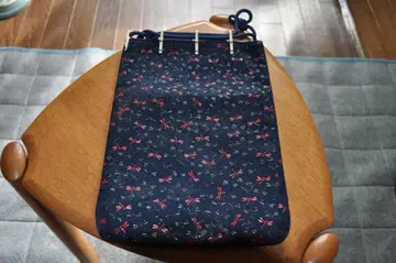 리본 무늬 네이비 기모노 가방 약 25.5cm x 18.5cm