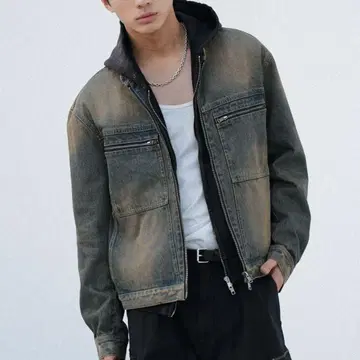 VINTAGE WASHED DENIM ZIP MOTO JACKET