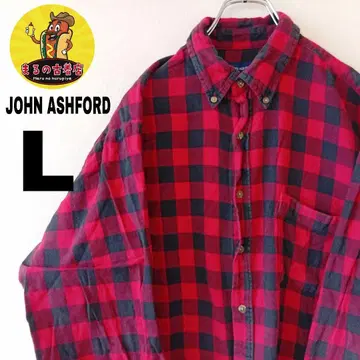 USA 구제 의류 JOHN ASHFORD 플란넬 셔츠 L 레드 블랙 체크