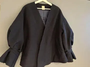 다크 네이비 노카라 자켓 벌룬 슬리브