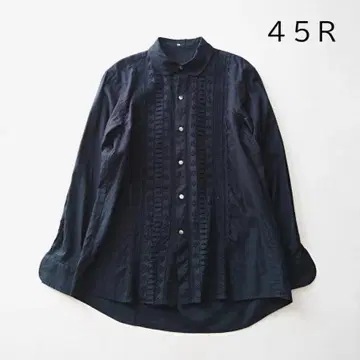 45R 인디고 염색 자수 긴팔 셔츠 블라우스 2 45rpm 네이비 나염
