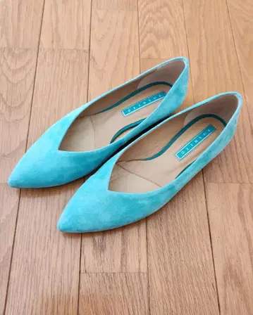 에메랄드 그린 스웨이드 스틸레토 플랫슈즈