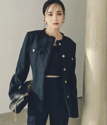 anuans 트위드 노카라 형태 자켓