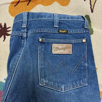 Wrangler 스트레이트 데님 다크 블루 밑단 슬릿 구제 의류 레트로