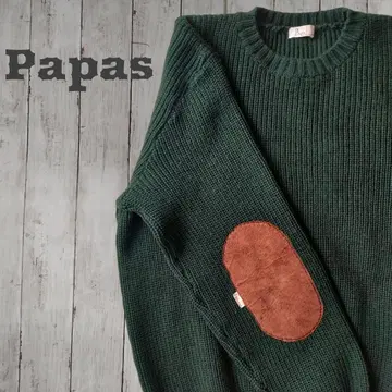 90s Papas 울 니트 엘르 패치 스웨터 짙은 녹색 계열