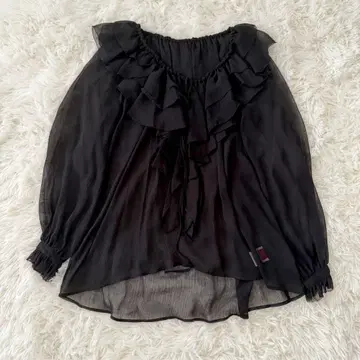 Sov. 쉬폰 블라우스 프릴 블랙
