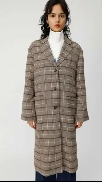 MOUSSY 체크 무늬 롱 코트