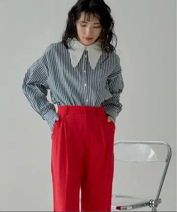 [ 미사용품 ] miette 빅 칼라 스트라이프 셔츠